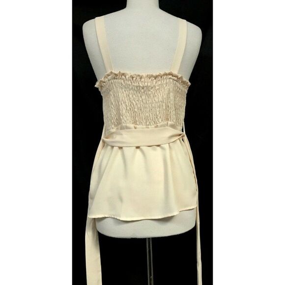 Pleione Catwalk to Sidewalk V-Neck Buttoned Blush Top Sz S Belted Smocked NEW - Picture 3 of 6